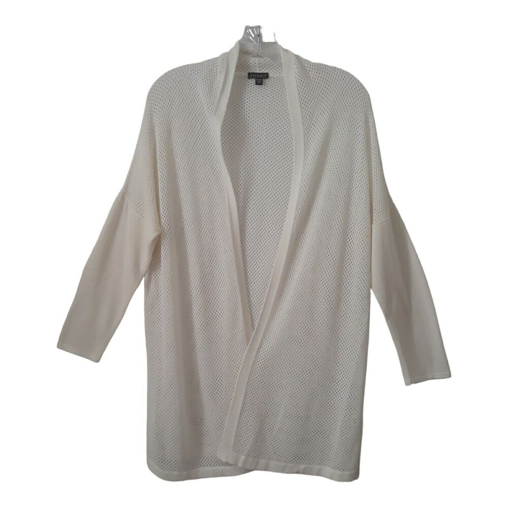 Lilla P Open Open Knit Cardigan Sweater Women's M  White Long Sleeves